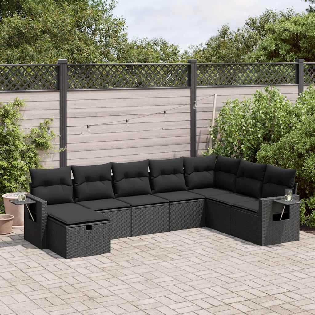 Set Divani da Giardino con Cuscini 8 pz Nero in Polyrattan | homemem39