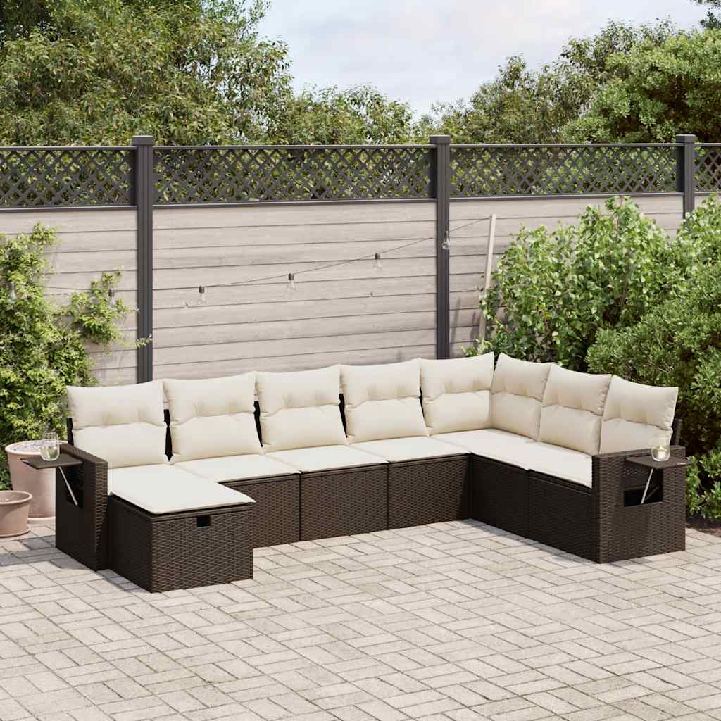 Set Divani da Giardino 8 pz con Cuscini Marrone in Polyrattan - homemem39