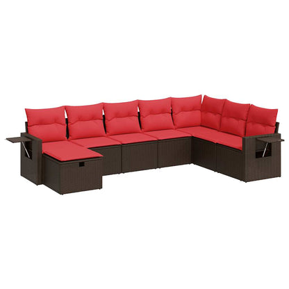 Set Divani da Giardino 8 pz con Cuscini Marrone in Polyrattan