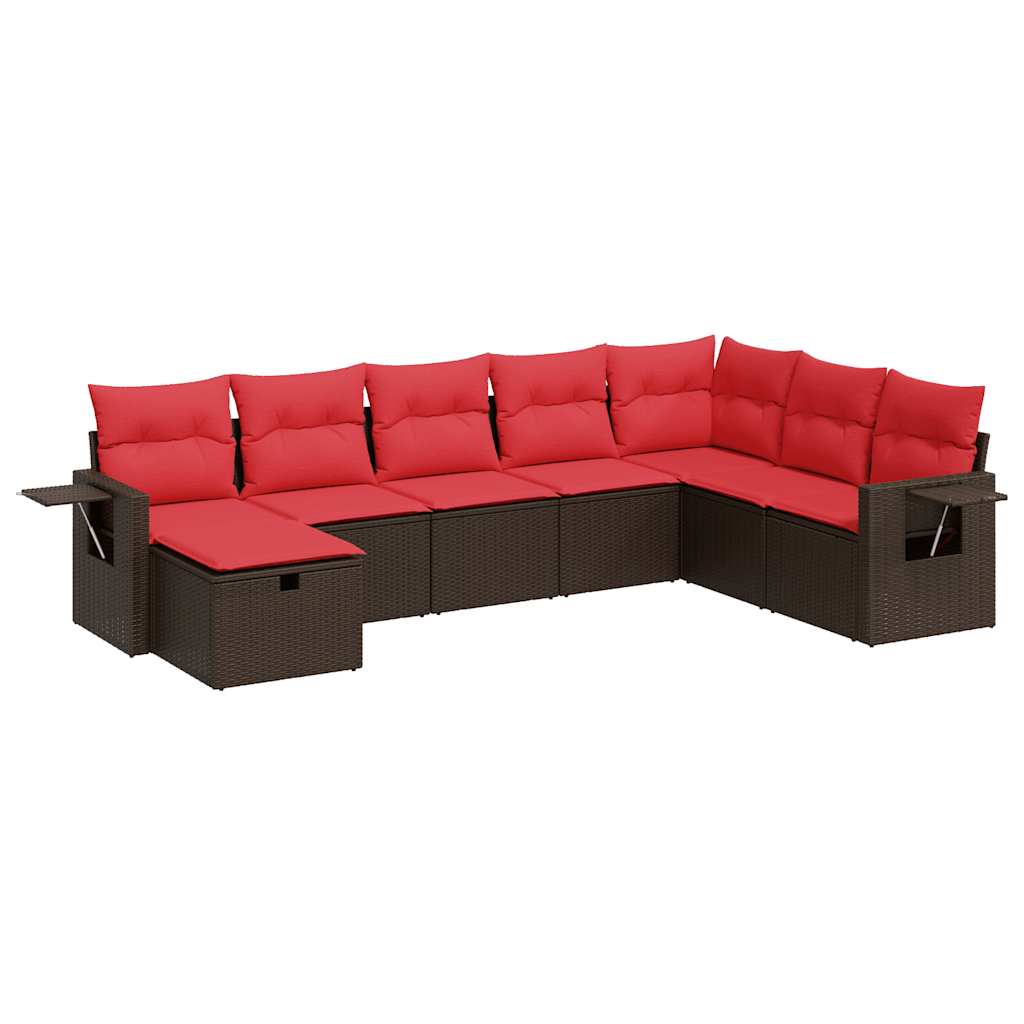 Set Divani da Giardino 8 pz con Cuscini Marrone in Polyrattan