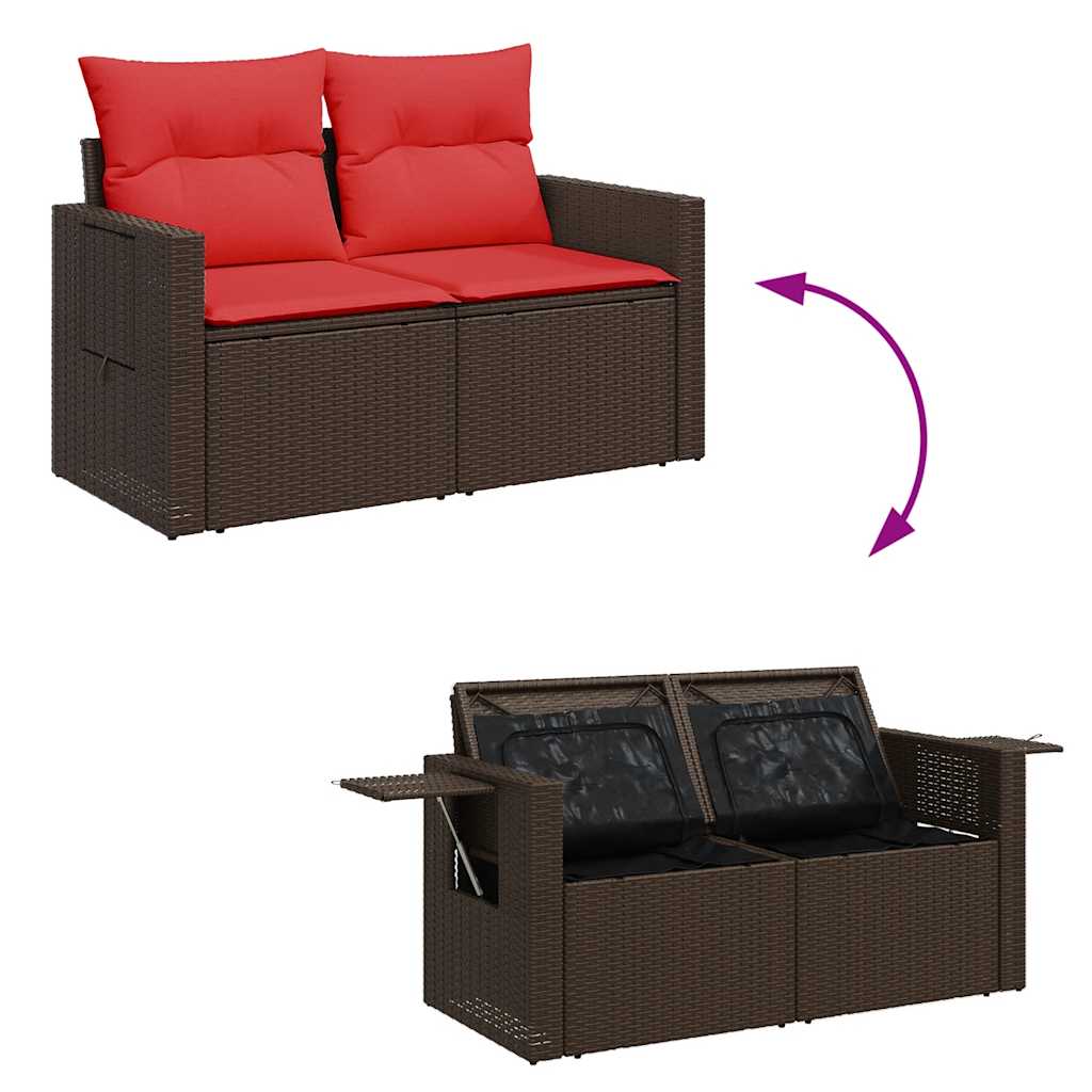 Set Divani da Giardino 8 pz con Cuscini Marrone in Polyrattan