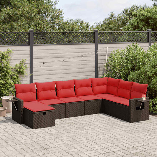 Set Divani da Giardino 8 pz con Cuscini Marrone in Polyrattan