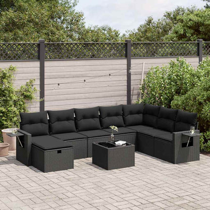 Set Divani da Giardino 9 pz con Cuscini Nero in Polyrattan | homemem39