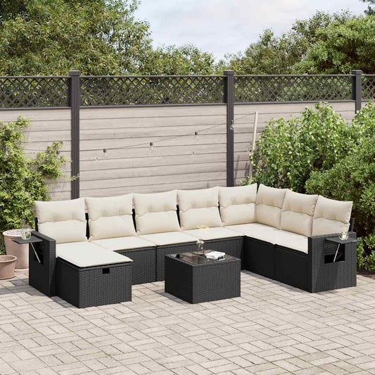 Set Divani da Giardino 9 pz con Cuscini Nero in Polyrattan - homemem39