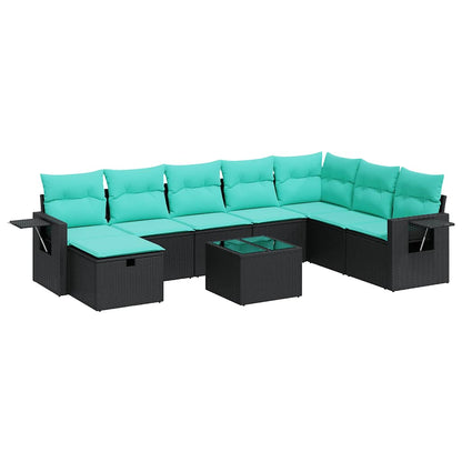 Set Divani da Giardino 9 pz con Cuscini Nero in Polyrattan | homemem39