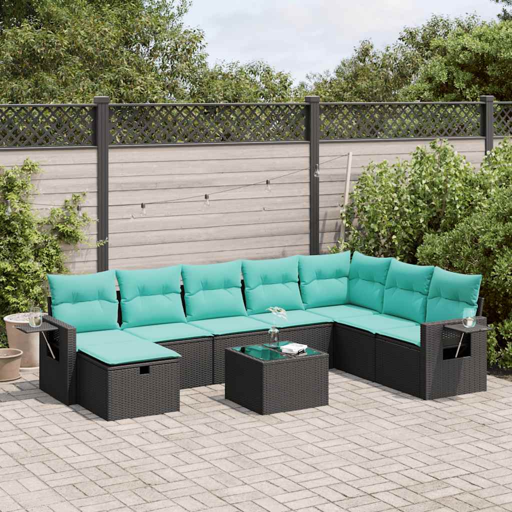 Set Divani da Giardino 9 pz con Cuscini Nero in Polyrattan | homemem39