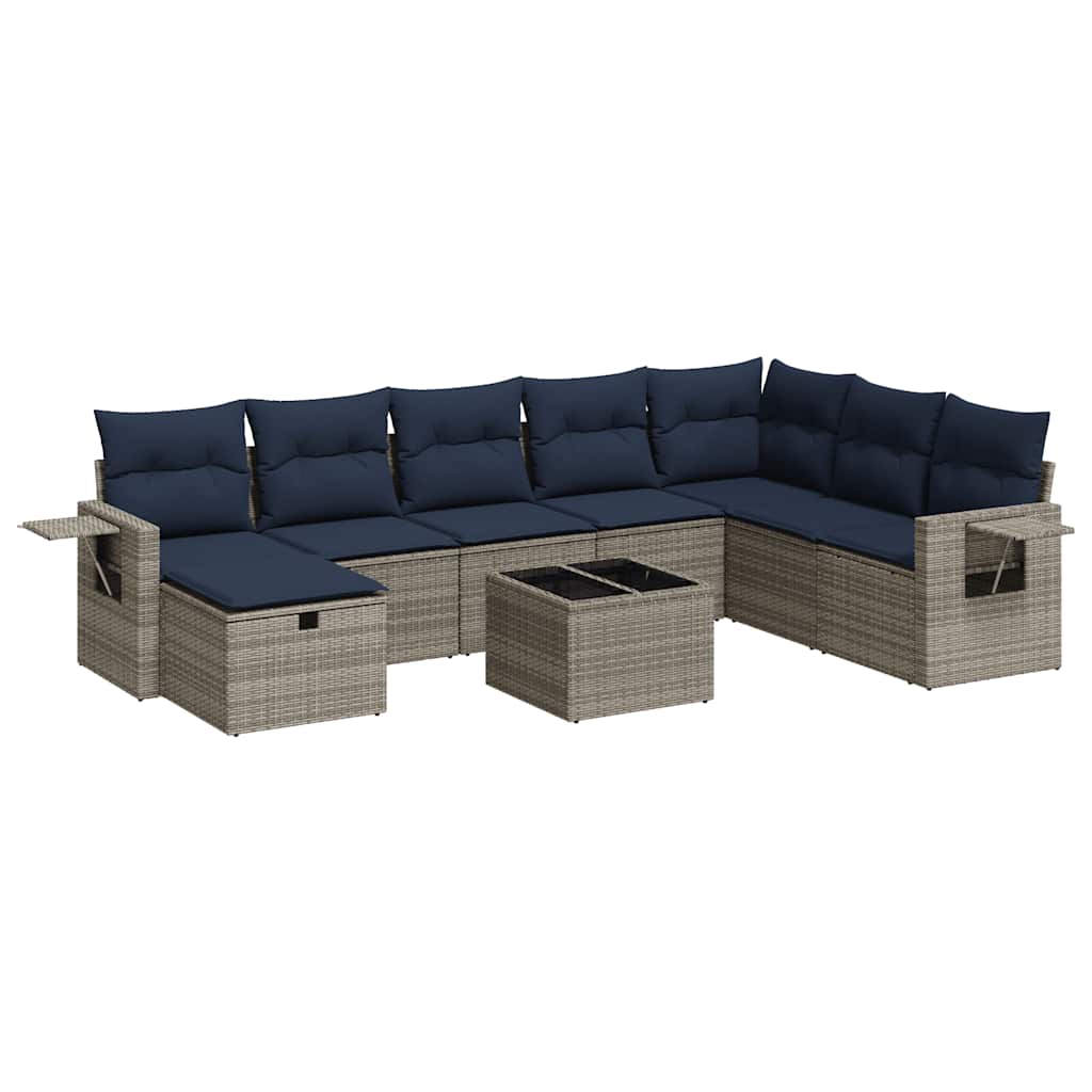 Set Divano da Giardino 9 pz con Cuscini Grigio in Polyrattan | homemem39