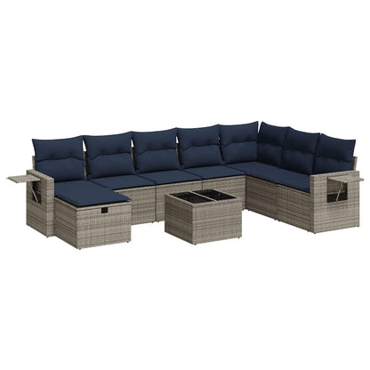 Set Divano da Giardino 9 pz con Cuscini Grigio in Polyrattan | homemem39