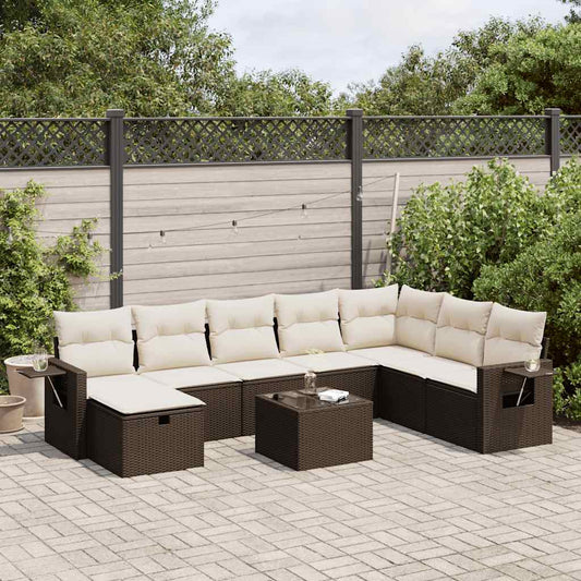 Set Divani da Giardino 9pz con Cuscini Marrone in Polyrattan - homemem39