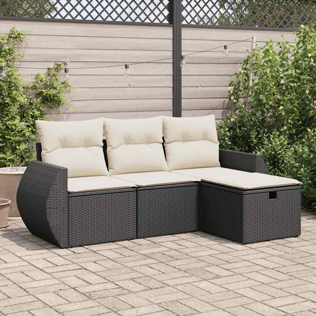 Set Divani da Giardino 4 pz con Cuscini Nero in Polyrattan - homemem39