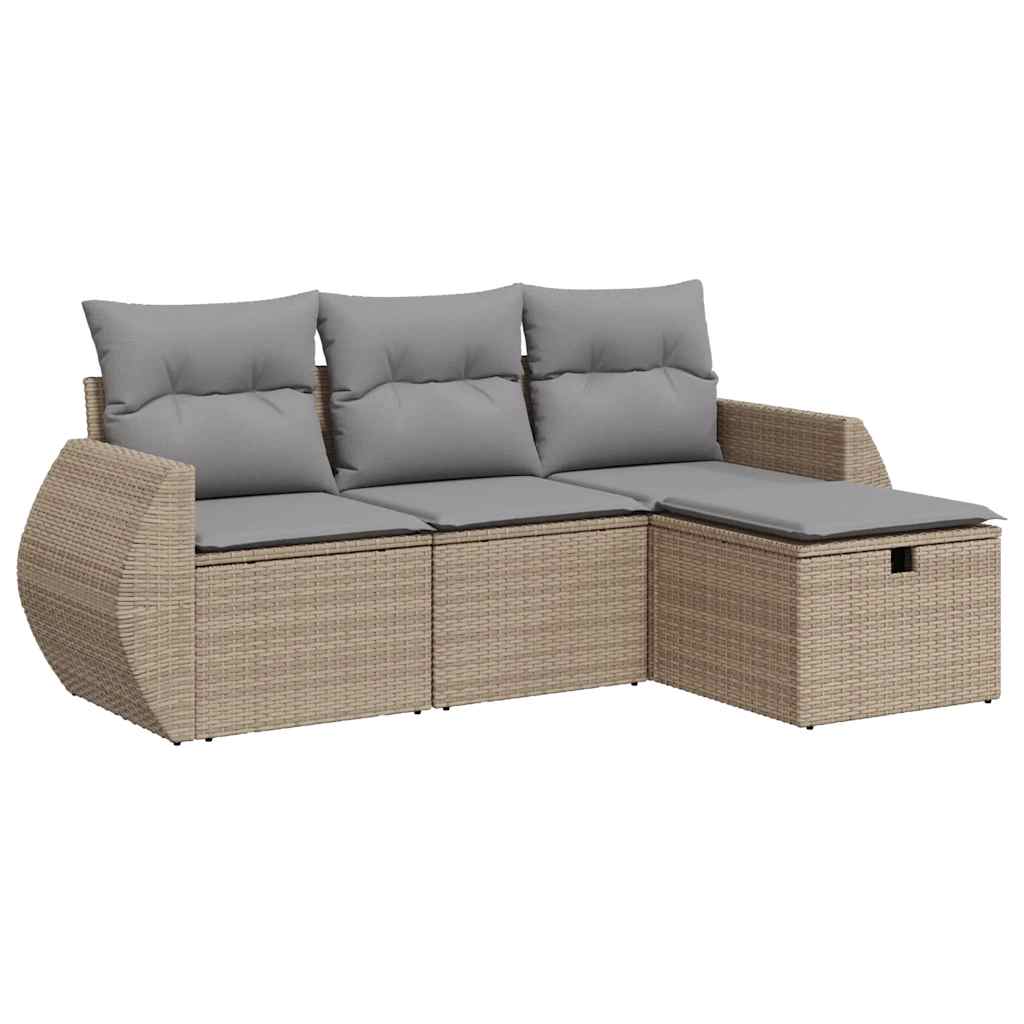Set Divano da Giardino 4 pz con Cuscini Beige in Polyrattan - homemem39