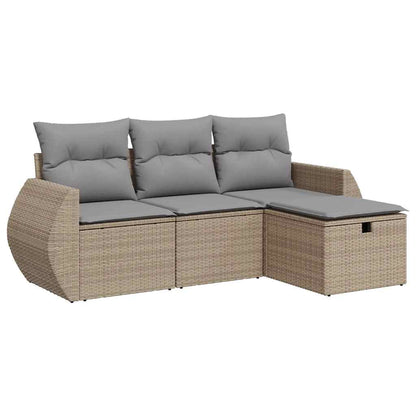 Set Divano da Giardino 4 pz con Cuscini Beige in Polyrattan - homemem39