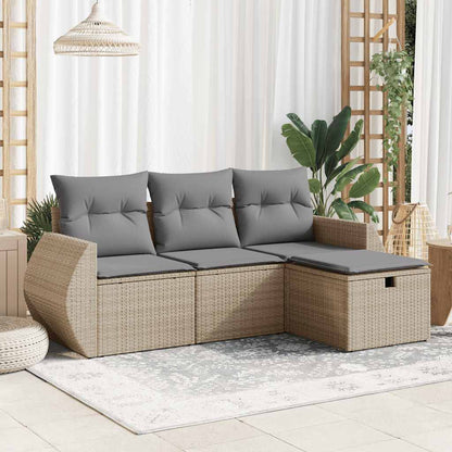 Set Divano da Giardino 4 pz con Cuscini Beige in Polyrattan - homemem39