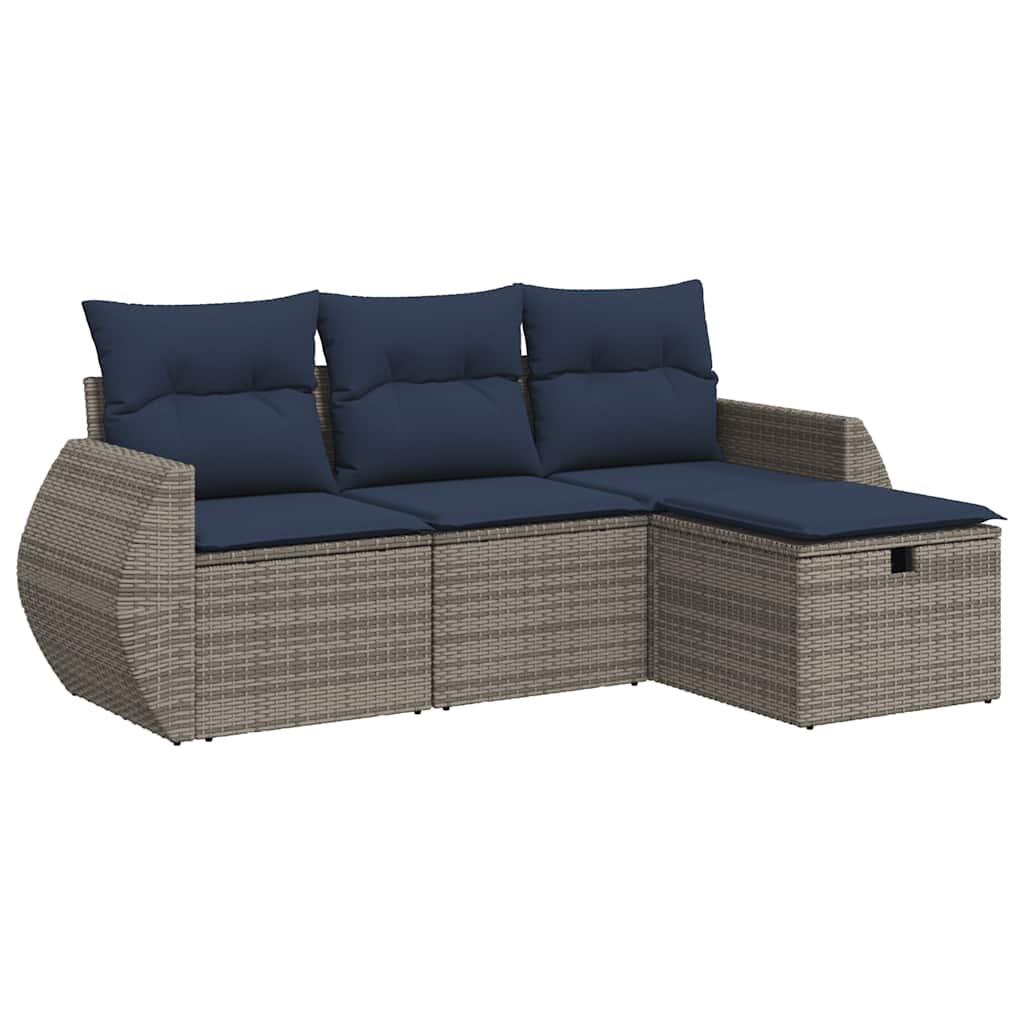 Set Divani da Giardino 4 pz con Cuscini in Polyrattan Grigio