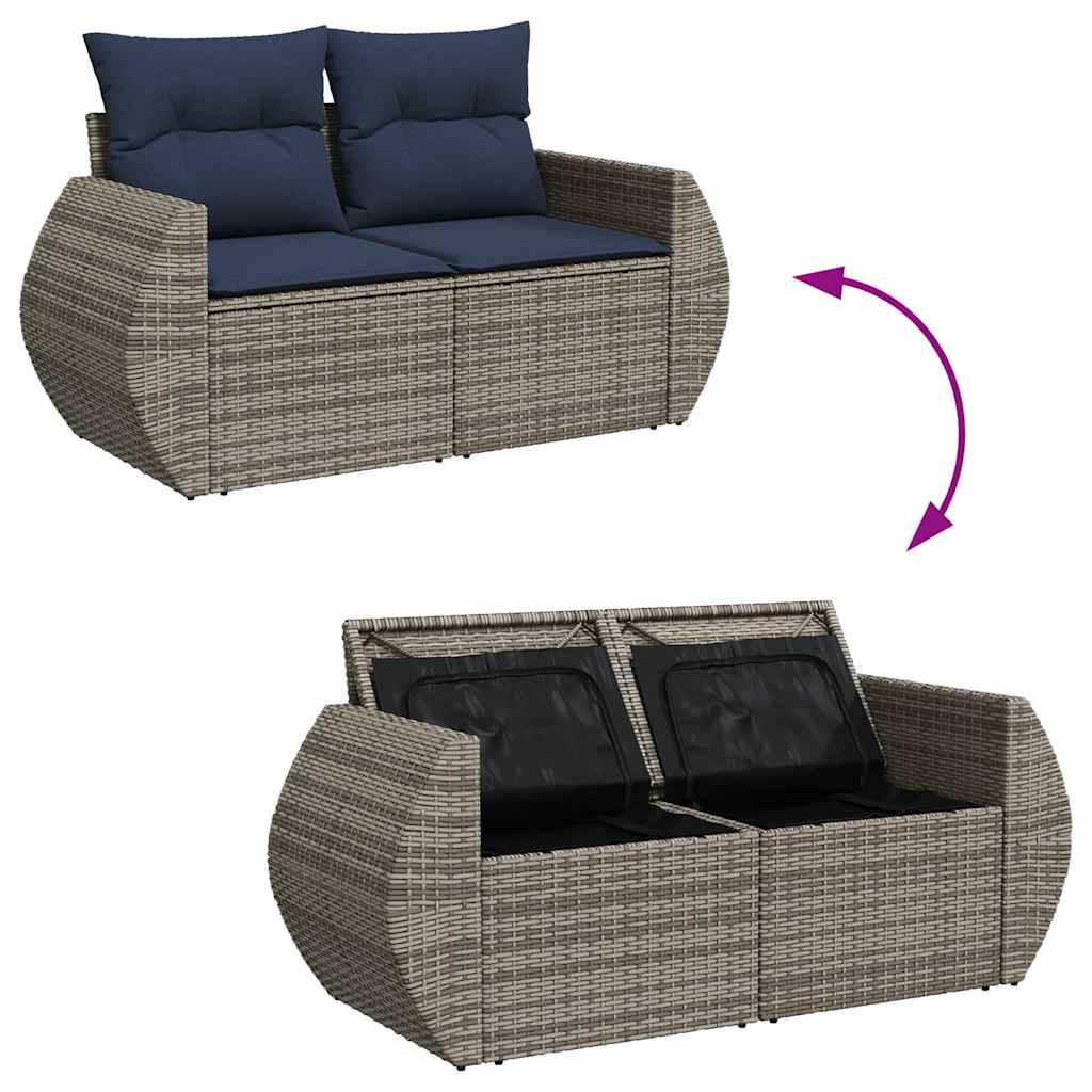 Set Divani da Giardino 4 pz con Cuscini in Polyrattan Grigio