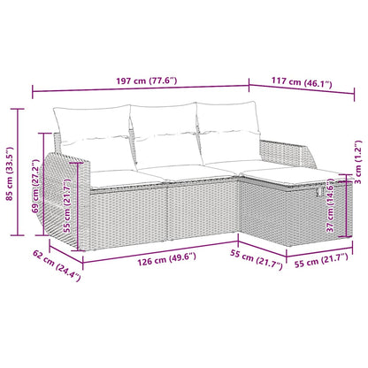 Set Divani da Giardino 4 pz con Cuscini in Polyrattan Grigio
