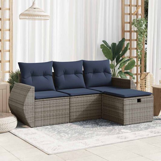 Set Divani da Giardino 4 pz con Cuscini in Polyrattan Grigio