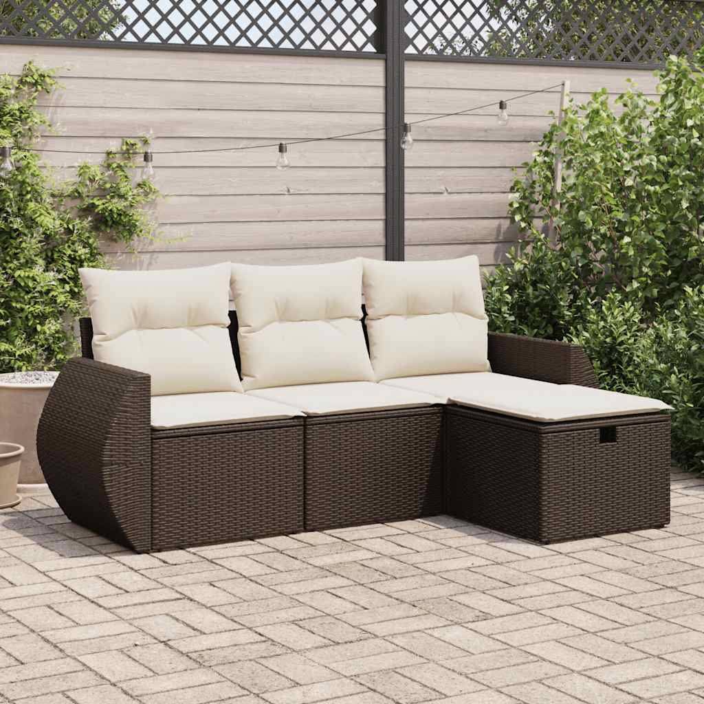 Set Divano da Giardino 4 pz con Cuscini Marrone in Polyrattan - homemem39