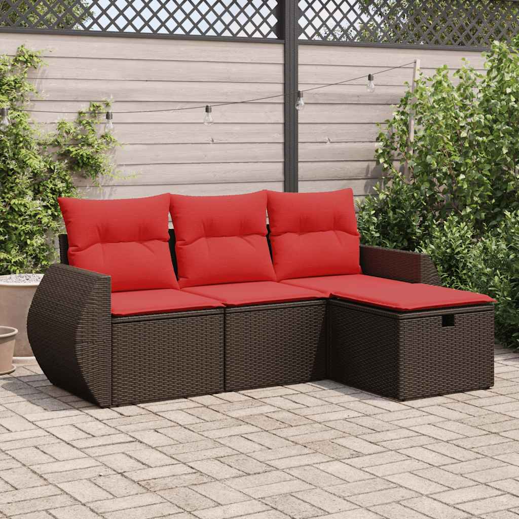 Set Divano da Giardino 4 pz con Cuscini Marrone in Polyrattan | homemem39