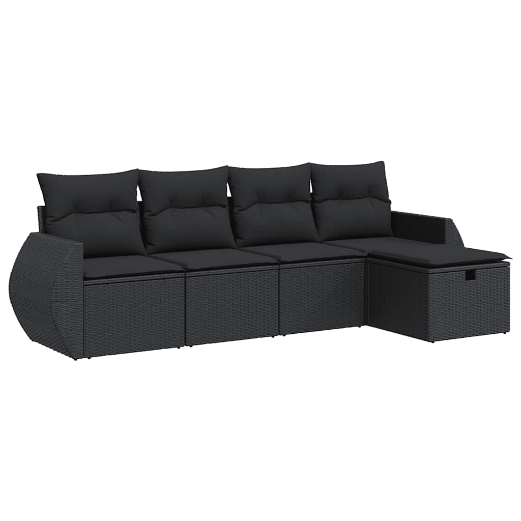 Set Divani da Giardino 5 pz con Cuscini in Polyrattan Nero | homemem39