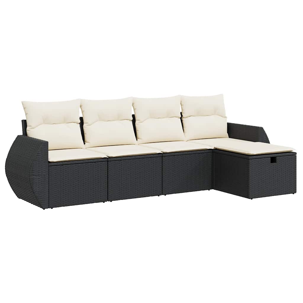 Set Divani da Giardino 5 pz con Cuscini in Polyrattan Nero | homemem39