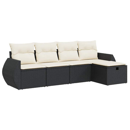 Set Divani da Giardino 5 pz con Cuscini in Polyrattan Nero | homemem39