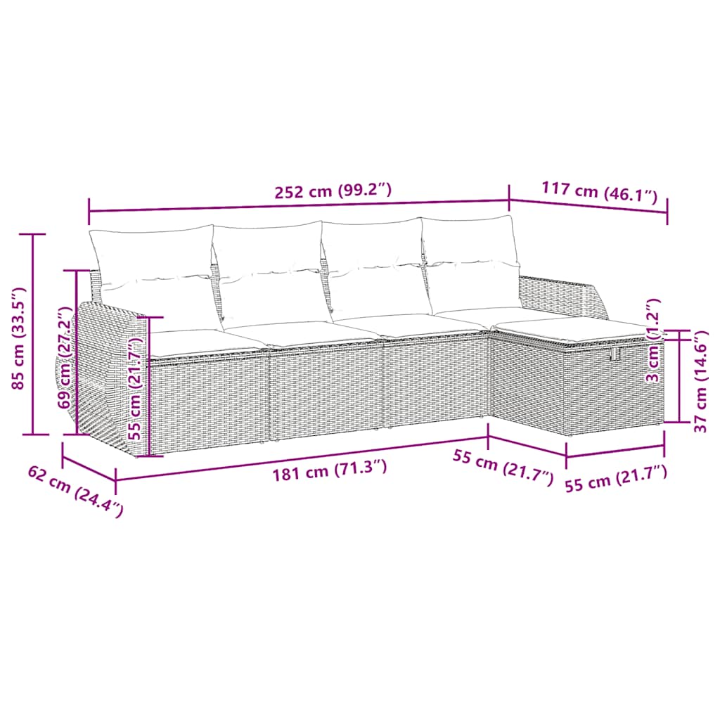 Set Divani da Giardino 5 pz con Cuscini in Polyrattan Nero | homemem39