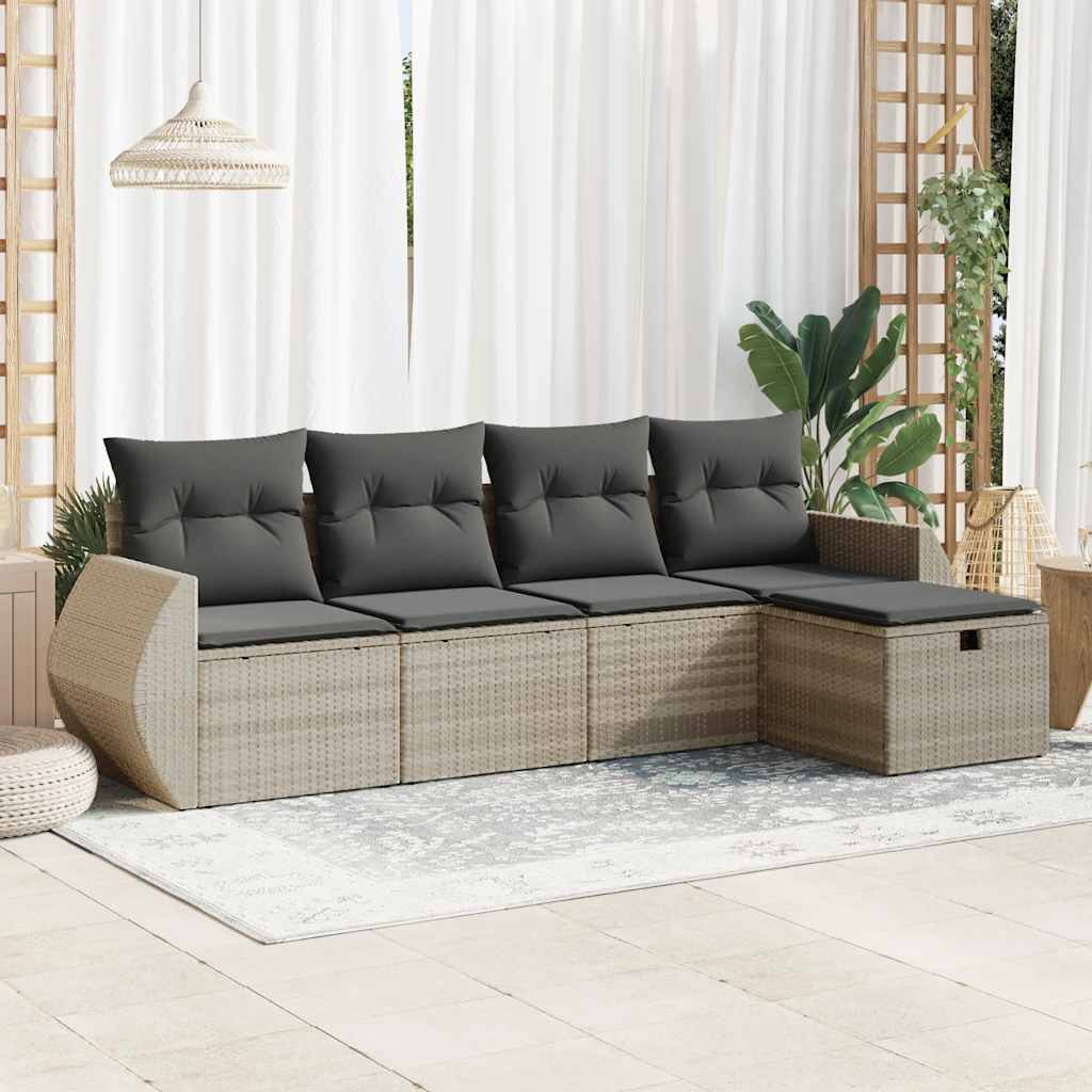 Set Divano da Giardino 5pz con Cuscini Grigio Chiaro Polyrattan - homemem39