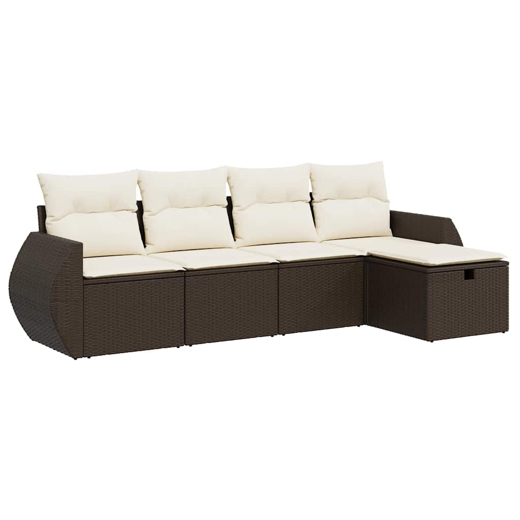 Set Divano da Giardino 5 pz con Cuscini Marrone in Polyrattan - homemem39