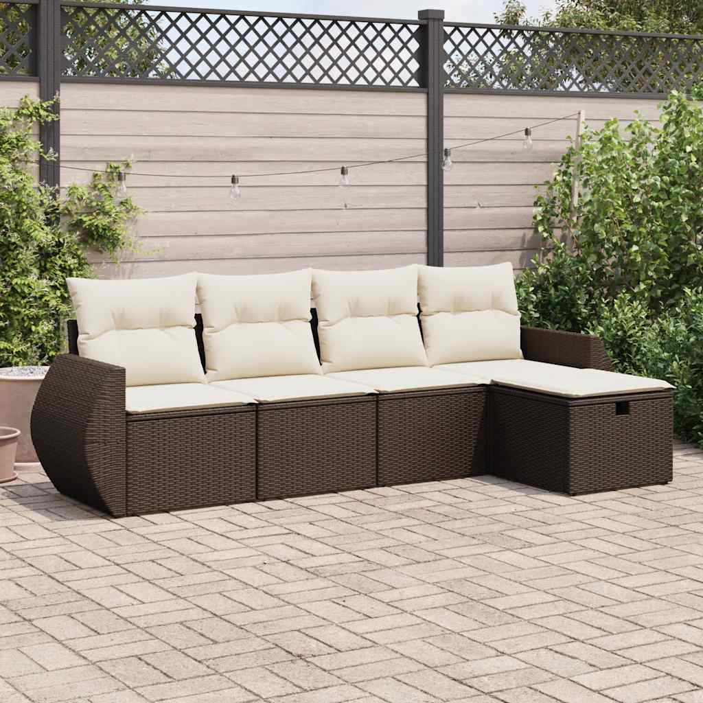 Set Divano da Giardino 5 pz con Cuscini Marrone in Polyrattan - homemem39