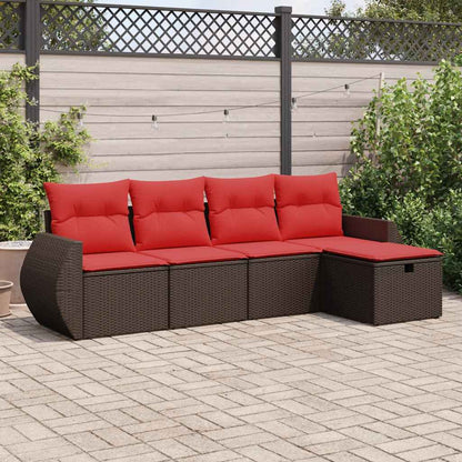 Set Divano da Giardino 5 pz con Cuscini Marrone in Polyrattan | homemem39
