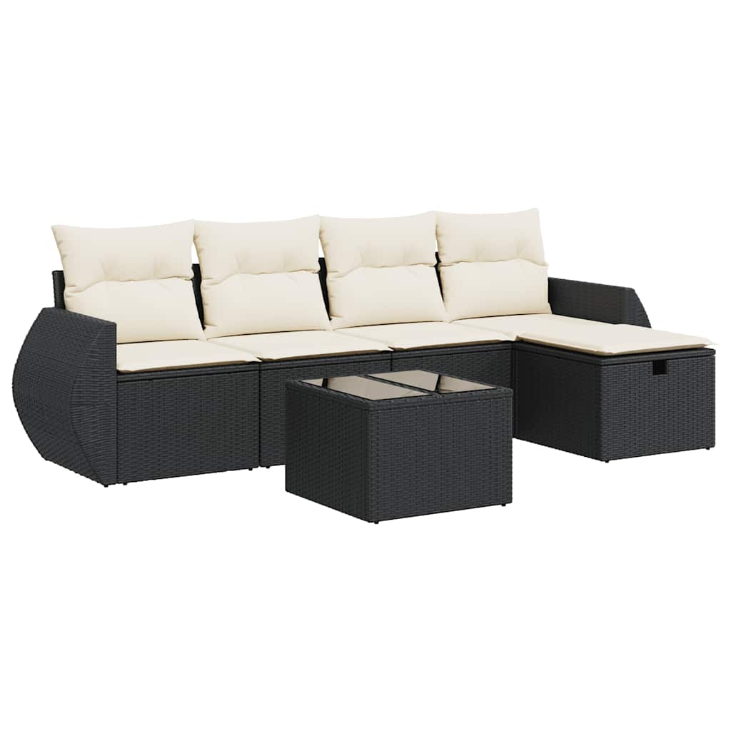 Set Divano da Giardino 6 pz con Cuscini Nero in Polyrattan | homemem39
