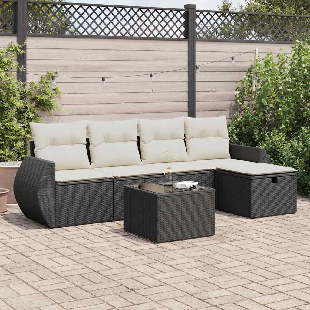 Set Divano da Giardino 6 pz con Cuscini Nero in Polyrattan | homemem39