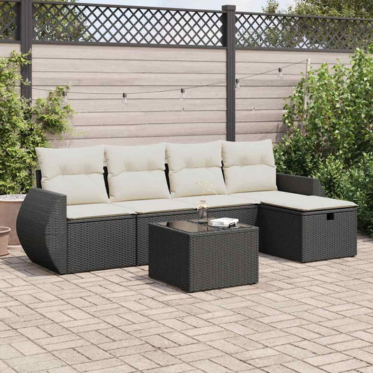 Set Divano da Giardino 6 pz con Cuscini Nero in Polyrattan - homemem39