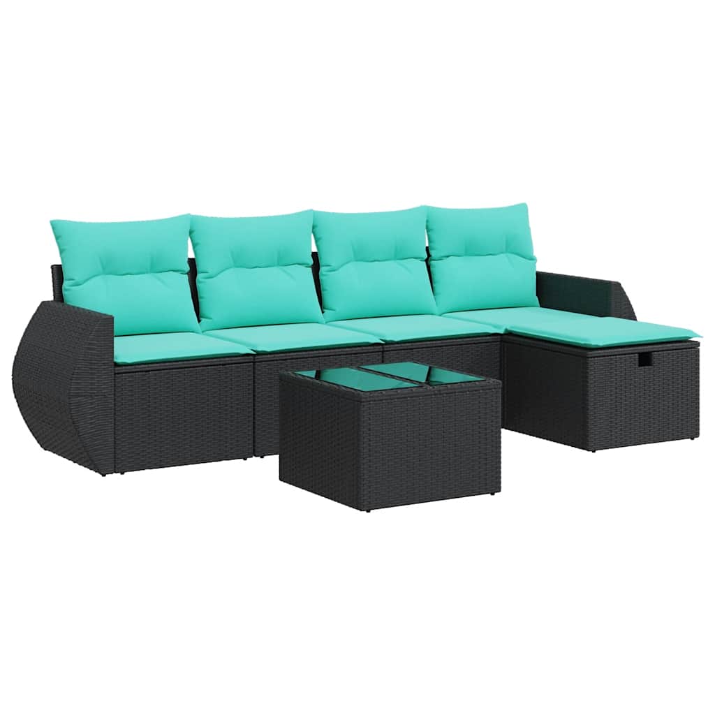 Set Divano da Giardino 6 pz con Cuscini Nero in Polyrattan | homemem39
