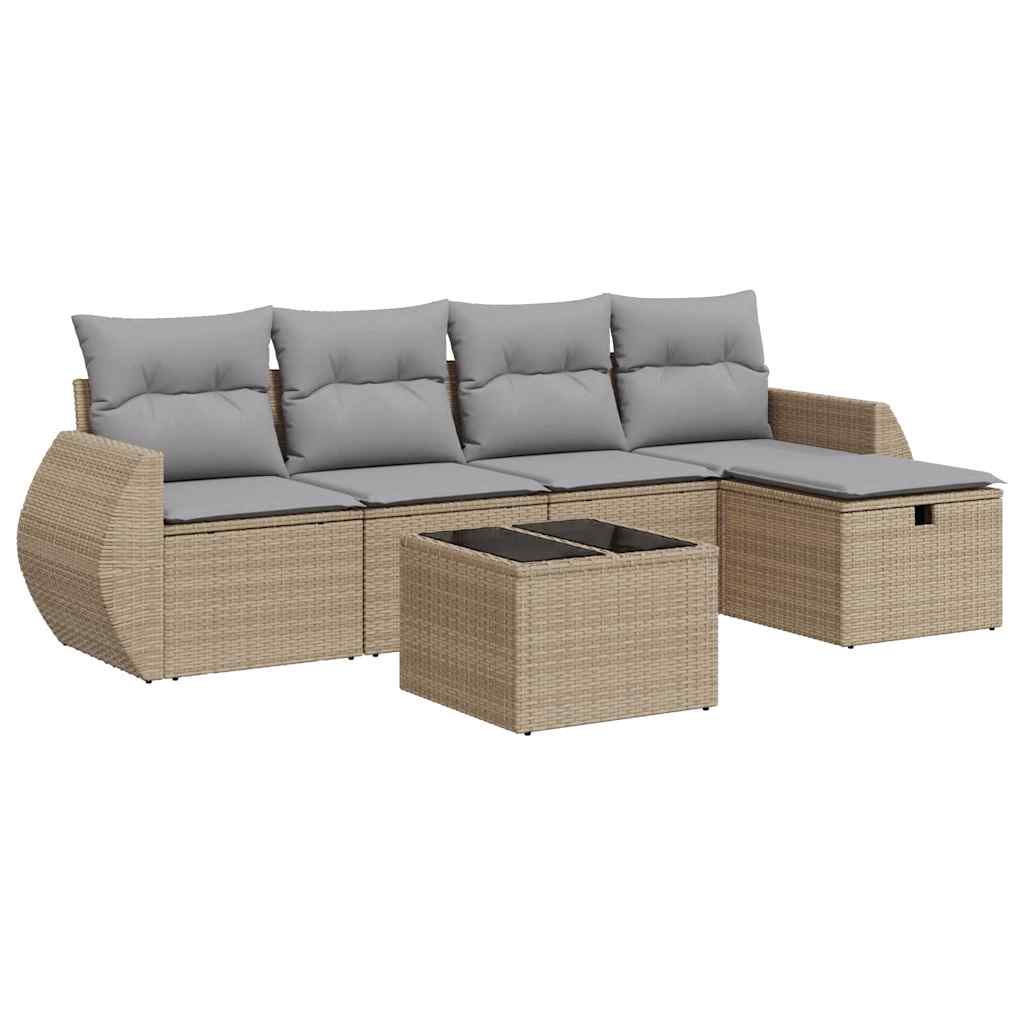 Set Divano da Giardino 6 pz con Cuscini Beige in Polyrattan - homemem39