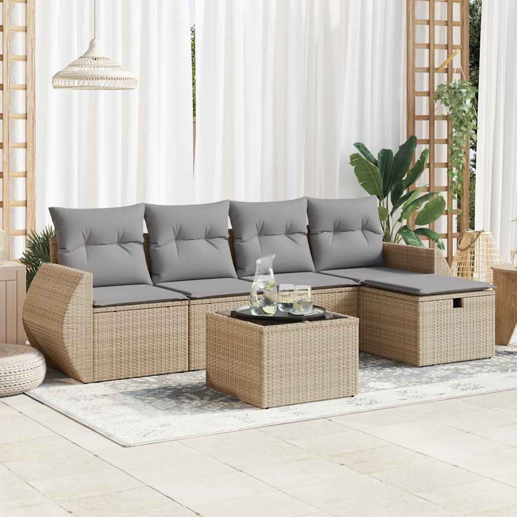 Set Divano da Giardino 6 pz con Cuscini Beige in Polyrattan - homemem39