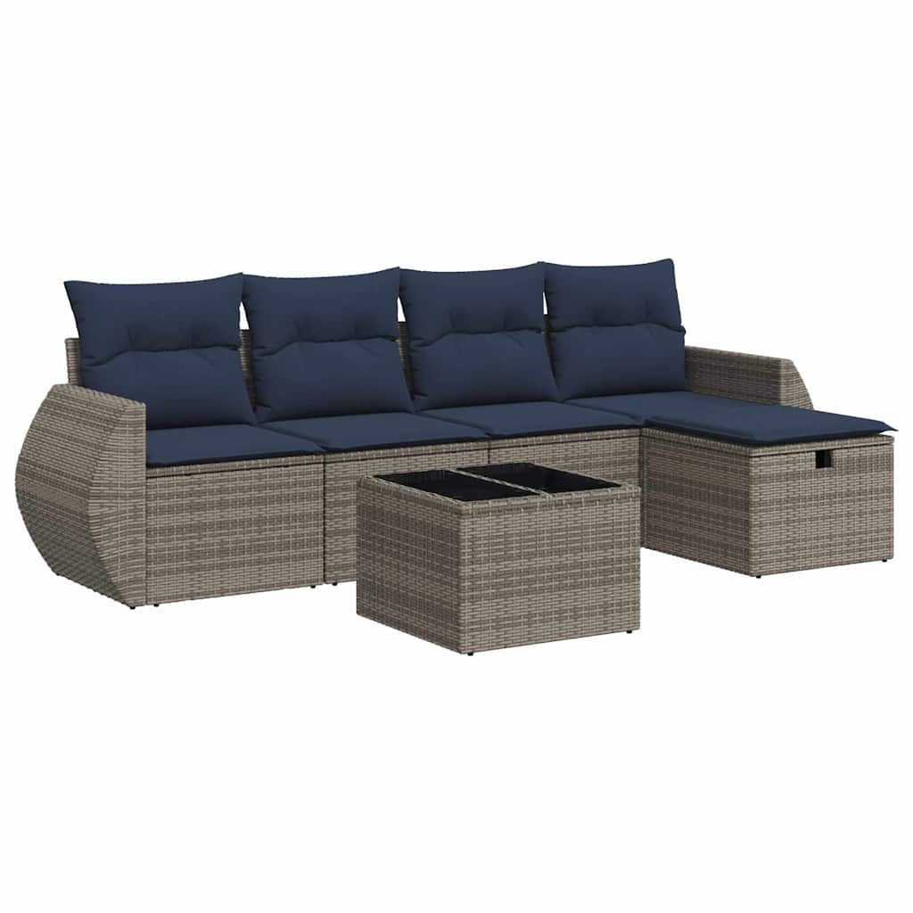Set Divano da Giardino 6 pz con Cuscini Grigio in Polyrattan | homemem39