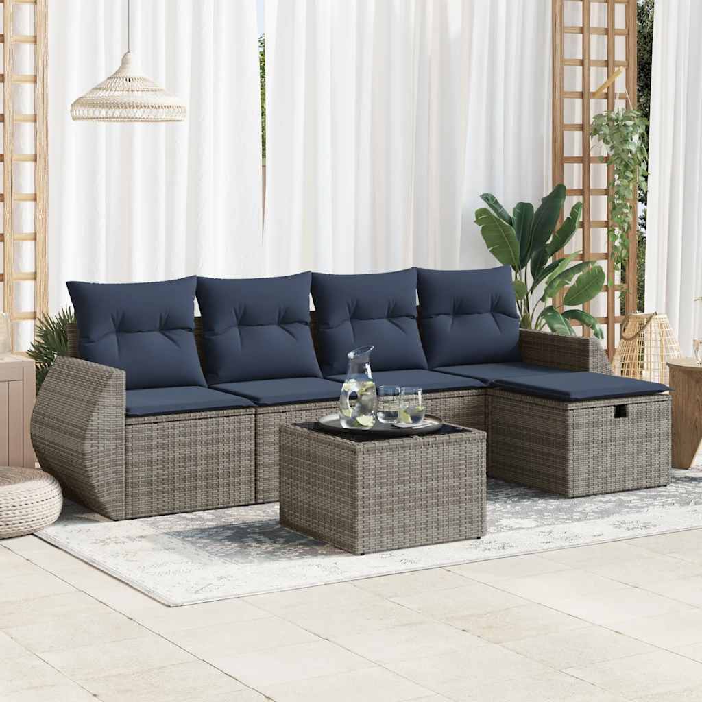 Set Divano da Giardino 6 pz con Cuscini Grigio in Polyrattan | homemem39