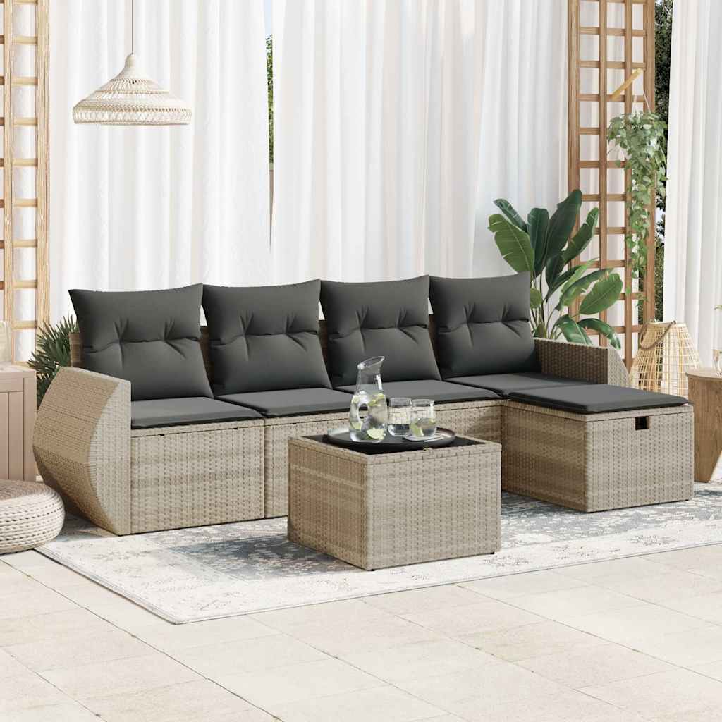 Set Divano da Giardino 6pz con Cuscini Grigio Chiaro Polyrattan - homemem39