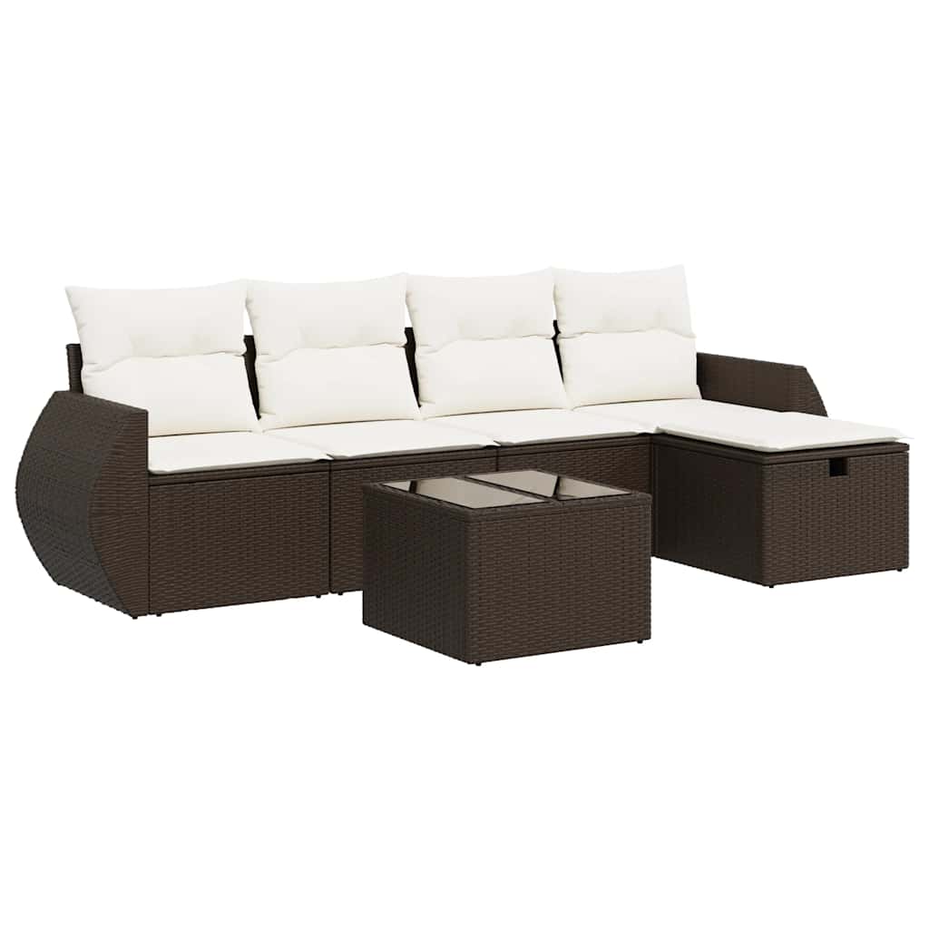 Set Divano da Giardino 6 pz con Cuscini Marrone in Polyrattan - homemem39