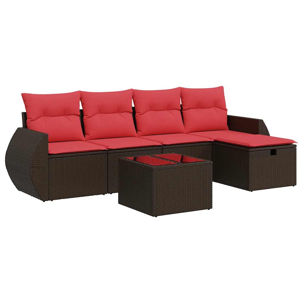 Set Divano da Giardino 6 pz con Cuscini Marrone in Polyrattan | homemem39