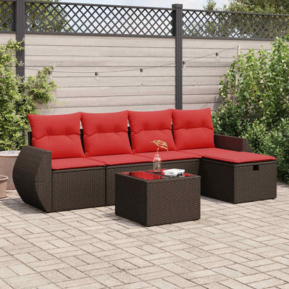 Set Divano da Giardino 6 pz con Cuscini Marrone in Polyrattan | homemem39