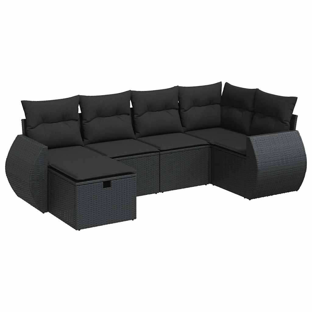 Set Divano da Giardino 6 pz con Cuscini Nero in Polyrattan | homemem39