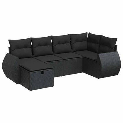 Set Divano da Giardino 6 pz con Cuscini Nero in Polyrattan | homemem39