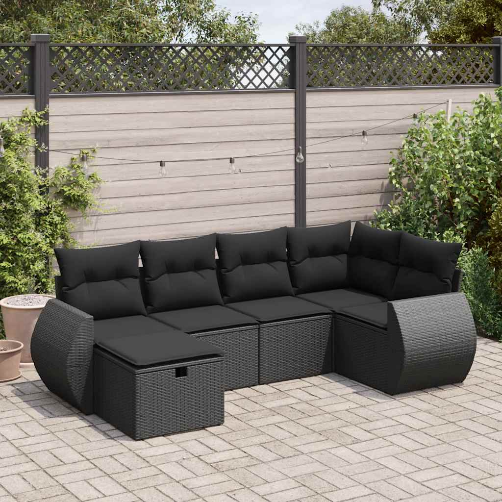 Set Divano da Giardino 6 pz con Cuscini Nero in Polyrattan | homemem39