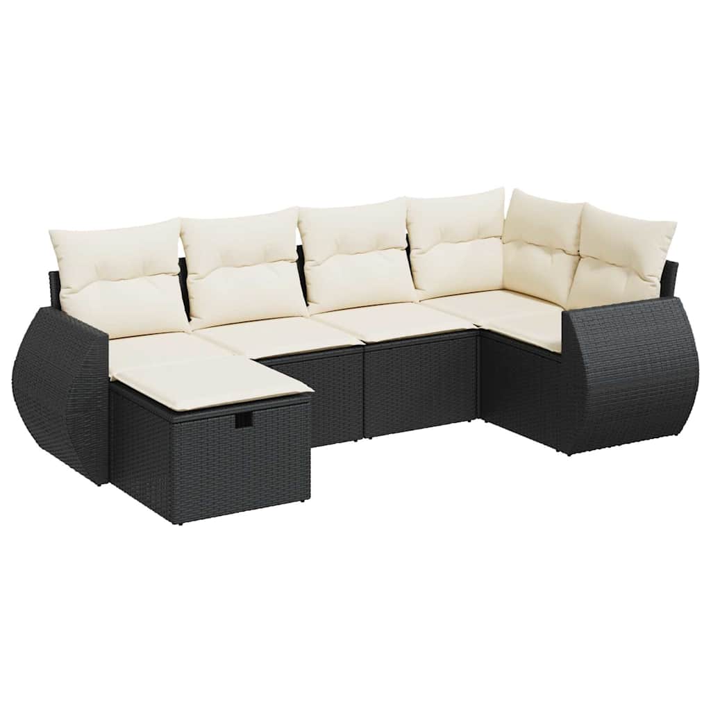 Set Divano da Giardino 6 pz con Cuscini Nero in Polyrattan | homemem39