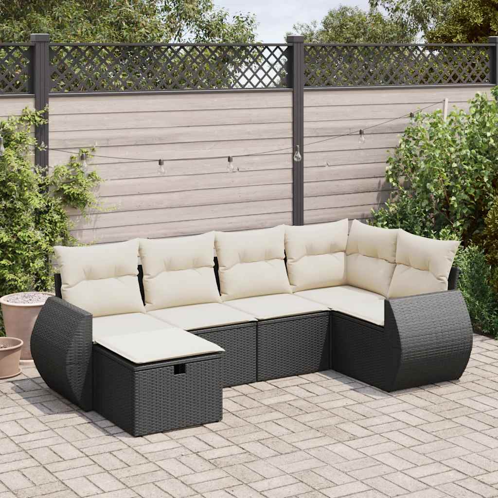 Set Divano da Giardino 6 pz con Cuscini Nero in Polyrattan | homemem39