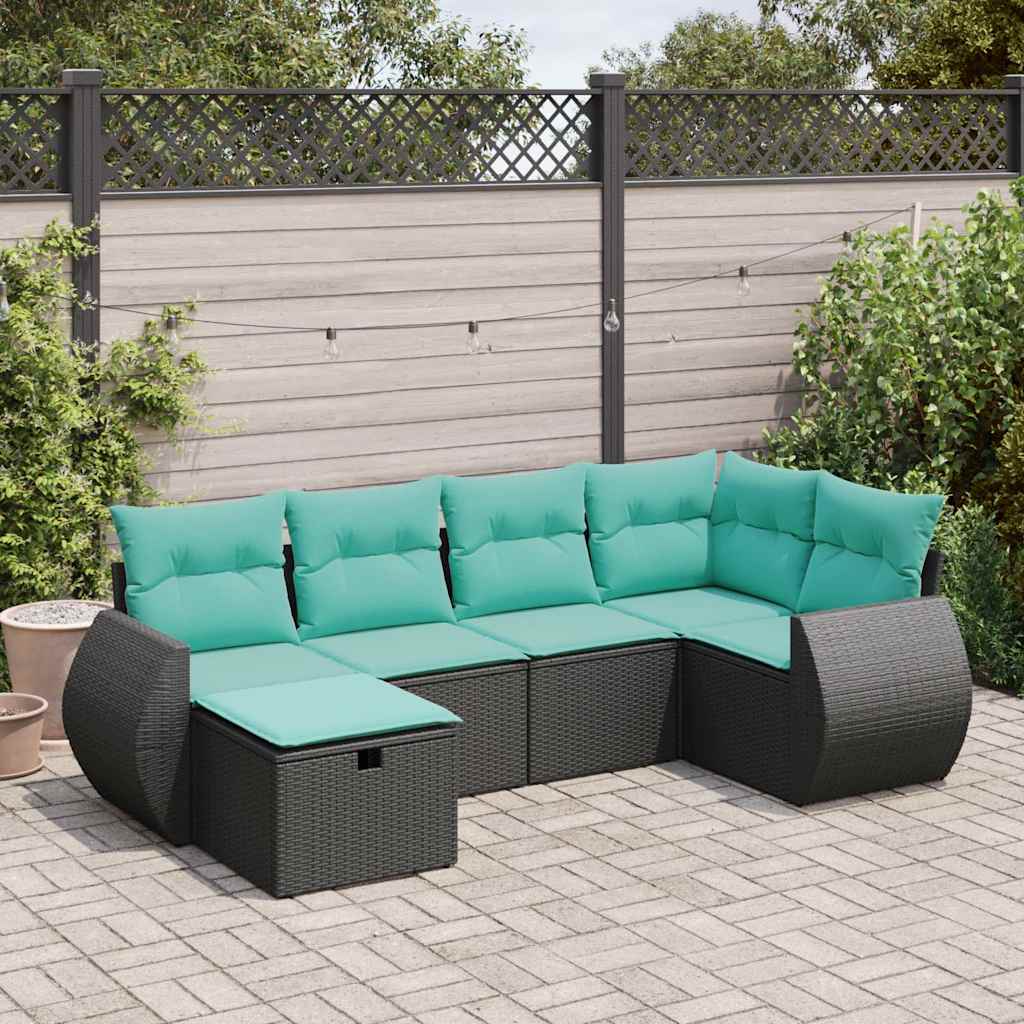 Set Divano da Giardino 6 pz con Cuscini Nero in Polyrattan | homemem39