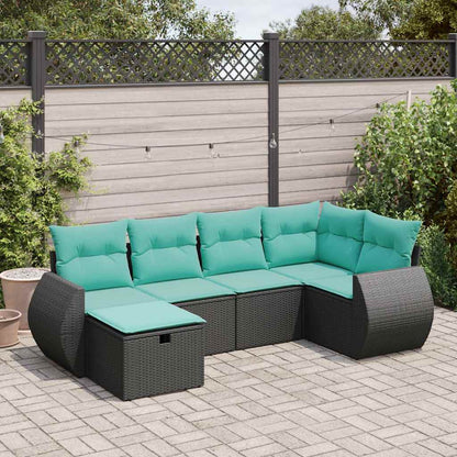 Set Divano da Giardino 6 pz con Cuscini Nero in Polyrattan